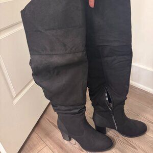 Journee Collection Kaison Thigh High Boots in Faux Suede in Black